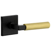 Viaggio Split Finish Right Handed Solid Brass Passage Door Lever Set with Contempo Lever and Quadrato Hammered Rose - 2-3/8" Backset Satin Black / Satin Brass