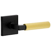 Viaggio Split Finish Right Handed Solid Brass Passage Door Lever Set with Contempo Fluted Lever and Quadrato Hammered Rose - 2-3/4" Backset Satin Black / Satin Brass