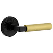 Viaggio Split Finish Right Handed Solid Brass Privacy Door Lever Set with Contempo Lever and Circolo Hammered Rose - 2-3/8" Backset Satin Black / Satin Brass