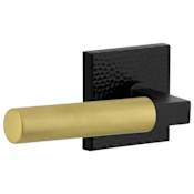 Viaggio Split Finish Solid Brass Non-Turning Two-Sided Dummy Door Lever Set with Contempo Lever and Quadrato Hammered Rose Satin Black / Satin Brass