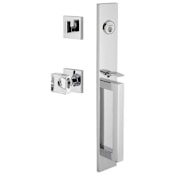 Viaggio Quadrato Full Plate Keyed Entry "D" Grip Handleset with Quadrato Crystal Interior Knob and Trim - 2-3/4" Backset Bright Chrome