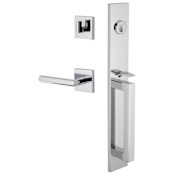 Viaggio Quadrato Left Handed Full Plate Keyed Entry "D" Grip Handleset with Moderno Interior Lever and Quadrato Trim - 2-3/4" Backset Bright Chrome