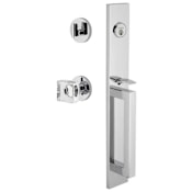Viaggio Quadrato Full Plate Keyed Entry "D" Grip Handleset with Quadrato Crystal Interior Knob and Circolo Trim - 2-3/8" Backset Bright Chrome