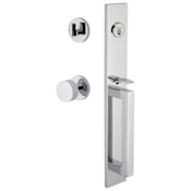 Viaggio Quadrato Full Plate Keyed Entry "D" Grip Handleset with Circolo Interior Knob and Trim - 2-3/8" Backset Bright Chrome
