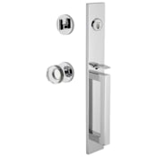 Viaggio Quadrato Full Plate Keyed Entry "D" Grip Handleset with Circolo Crystal Interior Knob and Trim - 2-3/4" Backset Bright Chrome