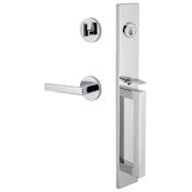 Viaggio Quadrato Left Handed Full Plate Keyed Entry "D" Grip Handleset with Lusso Interior Lever and Circolo Trim - 2-3/8" Backset Bright Chrome