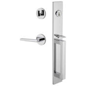 Viaggio Quadrato Left Handed Full Plate Keyed Entry "D" Grip Handleset with Milano Interior Lever and Circolo Trim - 2-3/8" Backset Bright Chrome