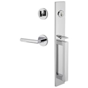 Viaggio Quadrato Right Handed Full Plate Keyed Entry "D" Grip Handleset with Moderno Interior Lever and Circolo Trim - 2-3/4" Backset Bright Chrome
