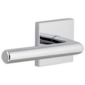 Viaggio Quadrato Left Handed Solid Brass Passage Door Lever Set with Moderno Lever and Quadrato Linen Backplate - 2-3/4" Backset Bright Chrome