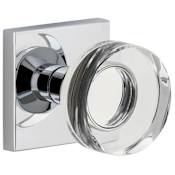 Viaggio Quadrato Solid Brass Privacy Door Knob Set with Circolo Crystal Knob and Quadrato Backplate - 2-3/8" Backset Bright Chrome