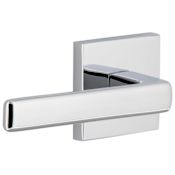 Viaggio Quadrato Left Handed Solid Brass Privacy Door Lever Set with Lusso Lever and Quadrato Backplate - 2-3/8" Backset Bright Chrome