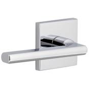 Viaggio Quadrato Left Handed Solid Brass Privacy Door Lever Set with Milano Lever and Quadrato Backplate - 2-3/8" Backset Bright Chrome