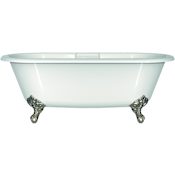Victoria and Albert Cheshire 69" Free Standing Clawfoot Volcanic Limestone Soaking Tub with Center Drain and Overflow Gloss White / Brushed Nickel