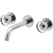 Vigo Cass 1.2 GPM 3" Double Handle Wall Mounted Widespread Bathroom Faucet Brushed Nickel
