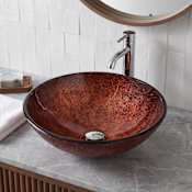 Vigo Giovanni 17" L x 17" W x 6" H Circular Glass Vessel Bathroom Sink Mahogany Moon
