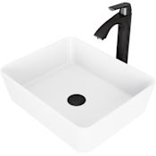 Vigo Marigold 18" Rectangular Stone Composite Vessel Bathroom Sink with 1.2 GPM 11" Deck Mounted Bathroom Faucet and Pop-Up Drain Assembly Matte Black