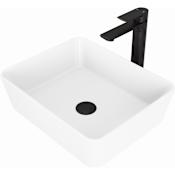 Vigo Marigold 18" Rectangular Stone Composite Vessel Bathroom Sink with 1.2 GPM 11" Deck Mounted Bathroom Faucet and Pop-Up Drain Assembly Matte Black