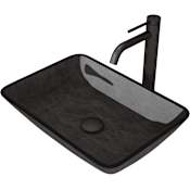 Vigo Donatello 18" Rectangular Glass Vessel Bathroom Sink with 1.2 GPM 11" Deck Mounted Bathroom Faucet and Pop-Up Drain Assembly Matte Black
