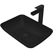 Vigo Sottile 18" Rectangular Glass Vessel Bathroom Sink with 1.2 GPM Waterfall 11" H Deck Mounted Bathroom Faucet and Pop-Up Drain Assembly Matte Black