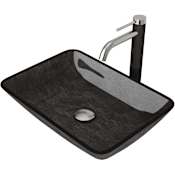 Vigo Donatello 18" Rectangular Glass Vessel Bathroom Sink with 1.2 GPM 11" Deck Mounted Bathroom Faucet and Pop-Up Drain Assembly Brushed Nickel