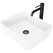Vigo Marigold 18" Rectangular Stone Composite Vessel Bathroom Sink with 1.2 GPM 11" Deck Mounted Bathroom Faucet and Pop-Up Drain Assembly Matte Black