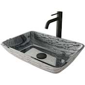Vigo Donatello 18" Rectangular Glass Vessel Bathroom Sink with 1.2 GPM 11" Deck Mounted Bathroom Faucet and Pop-Up Drain Assembly Matte Black