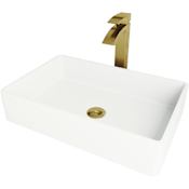 Vigo Magnolia 21" Rectangular Stone Composite Vessel Bathroom Sink with 1.2 GPM 12" Deck Mounted Bathroom Faucet and Pop-Up Drain Assembly Matte Gold
