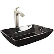 Vigo Donatello 18" Rectangular Glass Vessel Bathroom Sink with 1.2 GPM 11" Deck Mounted Bathroom Faucet and Pop-Up Drain Assembly Brushed Nickel
