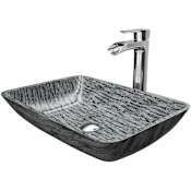 Vigo Donatello 18" Rectangular Glass Vessel Bathroom Sink with 1.2 GPM Waterfall 11" H Deck Mounted Bathroom Faucet and Pop-Up Drain Assembly Chrome