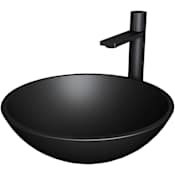 Vigo Cavalli 15" Circular Glass Vessel Bathroom Sink with 1.2 GPM 12" Deck Mounted Bathroom Faucet and Pop-Up Drain Assembly Matte Black