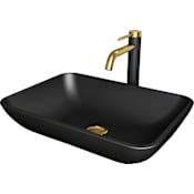 Vigo Sottile 18" Rectangular Glass Vessel Bathroom Sink with 1.2 GPM 11" Deck Mounted Bathroom Faucet and Pop-Up Drain Assembly Matte Brushed Gold / Matte Black