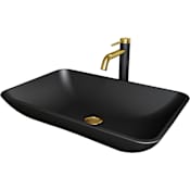 Vigo Hadyn 22" Rectangular Glass Vessel Bathroom Sink with 1.2 GPM 11" Deck Mounted Bathroom Faucet and Pop-Up Drain Assembly Matte Brushed Gold / Matte Black