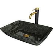 Vigo Donatello 18" Rectangular Glass Vessel Bathroom Sink with 1.2 GPM 11" Deck Mounted Bathroom Faucet and Pop-Up Drain Assembly Gray Onyx