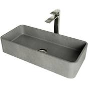 Vigo Palazzo Gothic 24" Rectangular Concrete Vessel Bathroom Sink with 1.2 GPM 11" Deck Mounted Bathroom Faucet and Pop-Up Drain Assembly Brushed Nickel