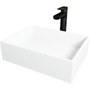 Vigo Montauk 17" Rectangular Stone Composite Vessel Bathroom Sink with 1.2 GPM Waterfall 11" H Deck Mounted Bathroom Faucet and Pop-Up Drain Assembly Matte Black