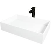 Vigo Montauk 23" Rectangular Stone Composite Vessel Bathroom Sink with 1.2 GPM Waterfall 11" H Deck Mounted Bathroom Faucet and Pop-Up Drain Assembly Matte Black