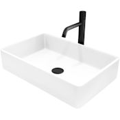 Vigo Magnolia 21" Rectangular Stone Composite Vessel Bathroom Sink with 1.2 GPM 12" Deck Mounted Bathroom Faucet and Pop-Up Drain Assembly Matte Black