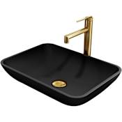 Vigo Matte Shell Sottile Glass Rectangular Vessel Bathroom Sink with Sterling Faucet and Pop-Up Drain Matte Brushed Gold
