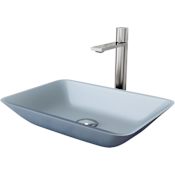 Vigo Sottile 18" Rectangular Glass Vessel Bathroom Sink with 1.2 GPM 12" Deck Mounted Bathroom Faucet and Pop-Up Drain Assembly Brushed Nickel