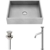 Vigo Coca Gothic 19" Rectangular Concrete Vessel Bathroom Sink with 1.2 GPM 12" Deck Mounted Bathroom Faucet and Pop-Up Drain Assembly Brushed Nickel