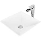 Vigo Hibiscus 16" Square Stone Composite Vessel Bathroom Sink with 1.2 GPM Waterfall 11" H Deck Mounted Bathroom Faucet and Pop-Up Drain Assembly Chrome