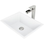 Vigo Vinca 18" Rectangular Stone Composite Vessel Bathroom Sink with 1.2 GPM Waterfall 11" H Deck Mounted Bathroom Faucet and Pop-Up Drain Assembly Brushed Nickel