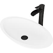 Vigo Wisteria 23" Oval Stone Composite Vessel Bathroom Sink with 1.2 GPM Waterfall 11" H Deck Mounted Bathroom Faucet and Pop-Up Drain Assembly Matte Black