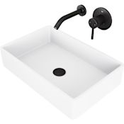 Vigo Magnolia 21" Rectangular Stone Composite Vessel Bathroom Sink with 1.2 GPM 5" Wall Mounted Bathroom Faucet and Pop-Up Drain Assembly Matte Black