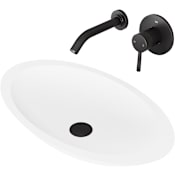 Vigo Wisteria 23" Oval Stone Composite Vessel Bathroom Sink with 1.2 GPM 5" Wall Mounted Bathroom Faucet and Pop-Up Drain Assembly Matte Black