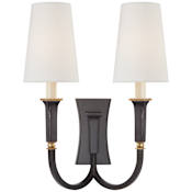 Visual Comfort Delphia 17" Large Double Arm Sconce with Linen Shades by Thomas O'Brien Bronze / Hand Rubbed Antique Brass