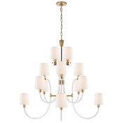 Visual Comfort Clarice 44" Large Chandelier in Clear Acrylic by Julie Niell Clear Acrylic / Antique Brass