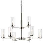 Visual Comfort Zire 9 Light 32" Wide LED Outdoor Pillar Candle Chandelier Brushed Nickel