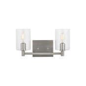 Visual Comfort Fullton 2 Light 14" Wide LED Vanity Light with Clear Glass Shades Brushed Nickel