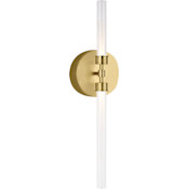 Visual Comfort Linger 2 Light 32" Tall LED Bathroom Sconce Natural Brass / 3000K
